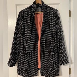 Anthropologie Black and White Patterned Blazer with Coral Lining